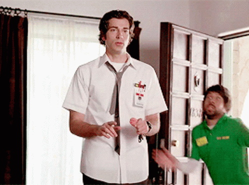Man In White Shirt And Tie With Name Tag Chris GIF