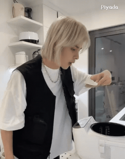 Man In White Shirt Cooking Rice GIF