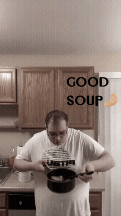 Man In White Shirt Cooking Soup Saying Good Soup GIF