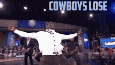 Man In White Shirt Dancing Before Cowboys Lose Sign GIF