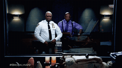 Man In White Shirt Dancing In Front Of Mirror #Brooklyn99 GIF