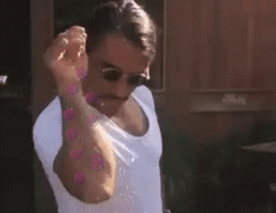 Man In White Shirt Dancing With Hand Up GIF