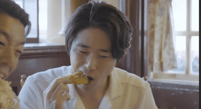 Man In White Shirt Eating Chicken Nugget GIF