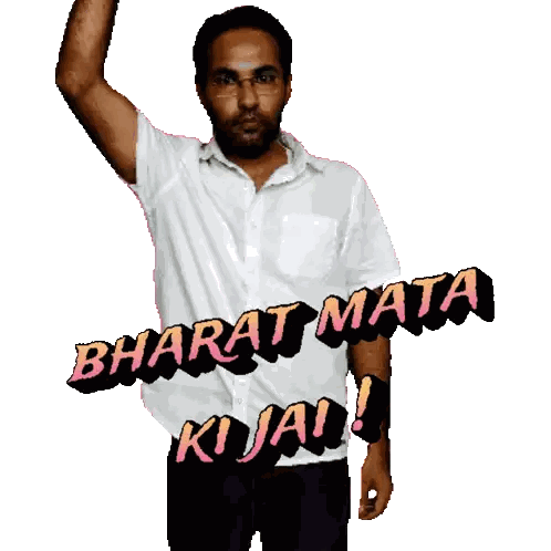 Man In White Shirt Flexing Arm Bharat Mata Ki Jai Sticker