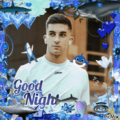 Man In White Shirt Good Night Blue Sharks Flowers GIF