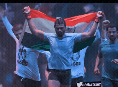 Man In White Shirt Holding Indian Flag GIF