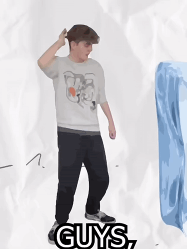 Man In White Shirt Next To Blue Ice Cube Saying Guys GIF