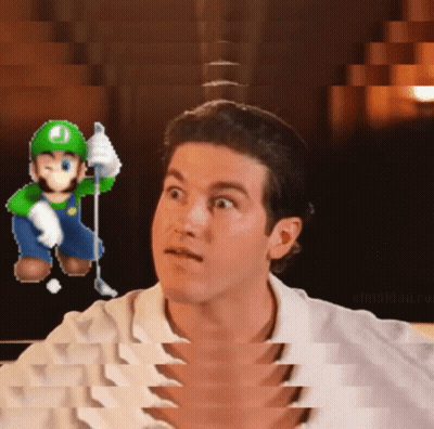 Man In White Shirt Next To Mario Holding Golf Club GIF