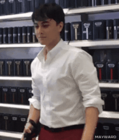 Man In White Shirt, Red Pants, Shaving Cream GIF