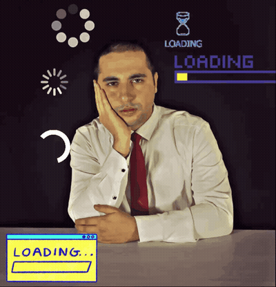 Man In White Shirt Red Tie At Table Loading Screen GIF