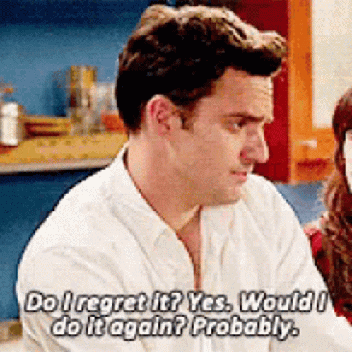 Man In White Shirt Saying Do I Regret It GIF