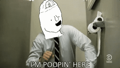 Man in White Shirt Saying I'm Poopin Here Beside Toilet Paper