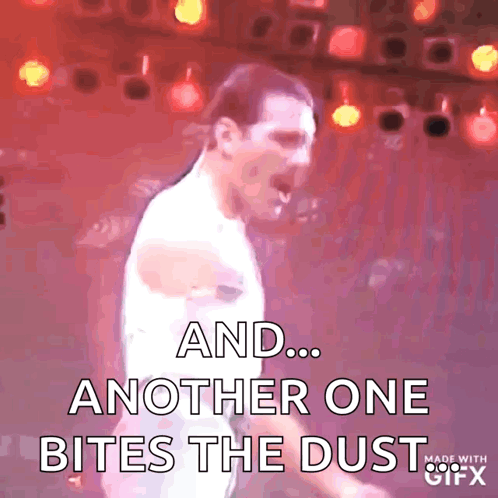 Man In White Shirt Singing Another One Bites The Dust GIF