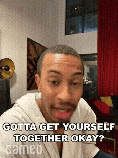 Man In White Shirt Sitting In Living Room Saying Gotta Get Yourself Together Okay GIF