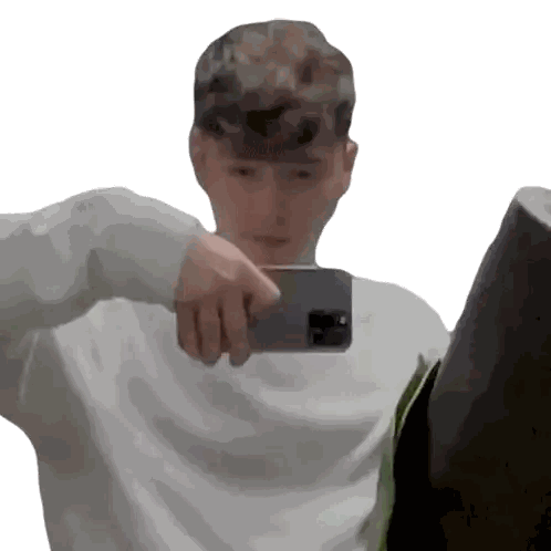 Man In White Shirt Taking Selfie Sticker