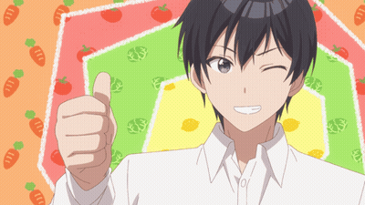Man In White Shirt Thumbs Up With Fruits And Vegetables GIF