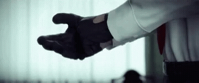 Man In White Shirt Tie Black Glove Reaching Out GIF