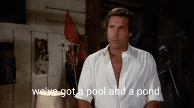 Man In White Shirt We've Got A Pool And A Pond GIF