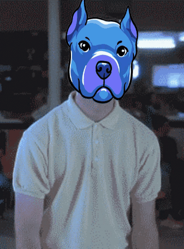 Man In White Shirt With Blue Dog Mask GIF