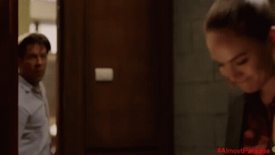 Man In White Shirt With Hashtag Almostparadise GIF