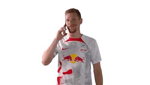 Man In White Shirt With Red Bulls Talking On Phone Sticker