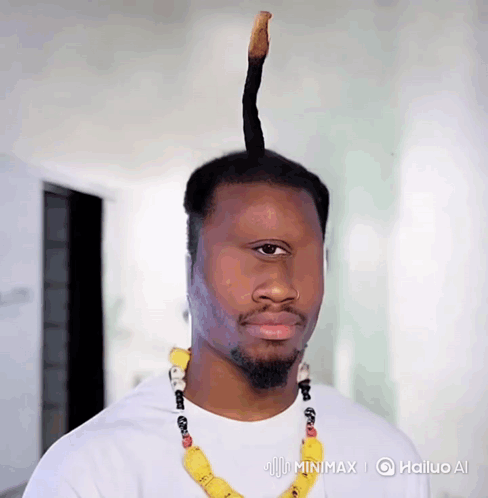 Man In White Shirt With Yellow Necklace And Long Hair GIF