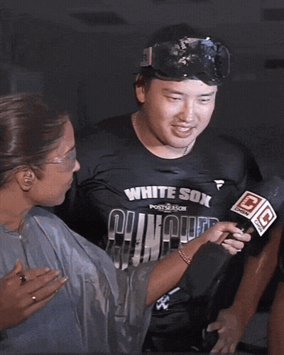 Man In White Sox Shirt Interviewed By Reporter GIF
