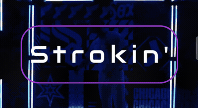 Man In White Sox Uniform Dancing In Front Of Strokin Banner GIF