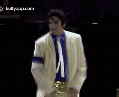Man In White Suit Blue Shirt Dancing GIF