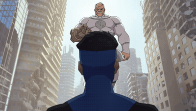 Man In White Suit Next To Man In Blue Shirt GIF