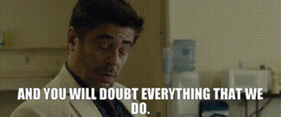 Man In White Suit Saying And You Will Doubt Everything That We Do GIF