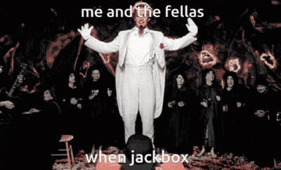 Man In White Suit With Group Saying Me And The Fellas When Jackbox GIF