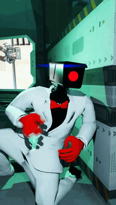 Man In White Suit With Red Bow Tie And Red Head Light GIF