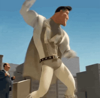 Man In White Superhero Costume Dancing In City GIF