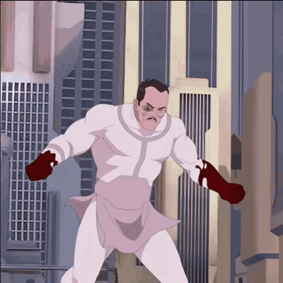 Man In White Superhero Costume Standing In Front Of City GIF