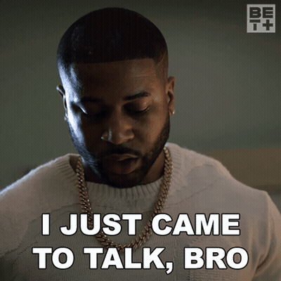 Man In White Sweater With Gold Chain Says I Just Came To Talk Bro GIF