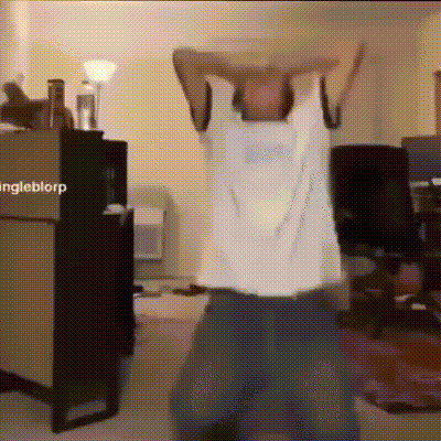Man In White Tank Top Dancing In Front Of Fridge Saying Inglebiorp GIF