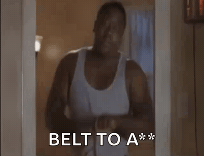 Man In White Tank Top Holding Belt Saying Belt GIF