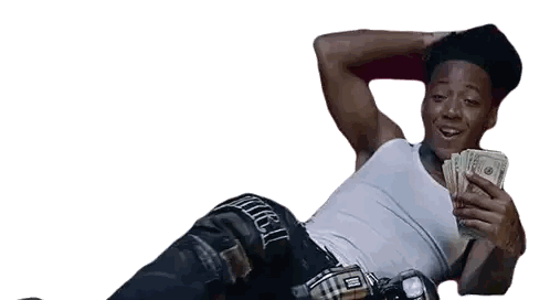 Man In White Tank Top Holding Money Sticker