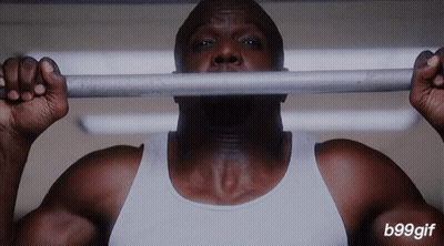 Man In White Tank Top Lifting Bar Over Head GIF