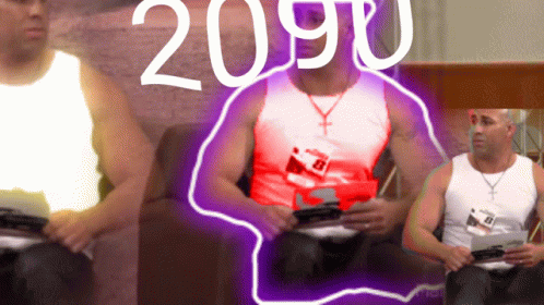 Man In White Tank Top Playing Video Game With Number 2090 Above Him GIF