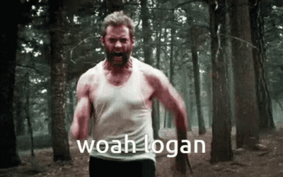 Man In White Tank Top Running Through Forest Saying Woah Logan GIF