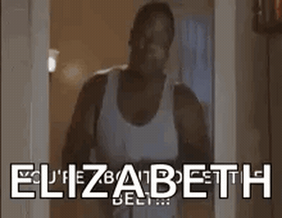 Man In White Tank Top Standing In Doorway Saying Elizabeth GIF