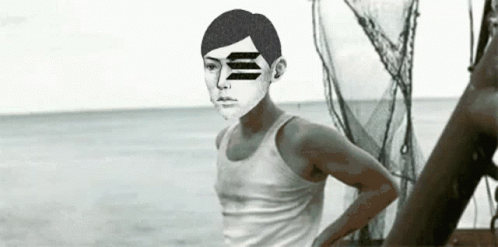 Man In White Tank Top With Black And White Face GIF