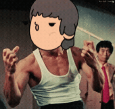 Man In White Tank Top With Cartoon Face GIF
