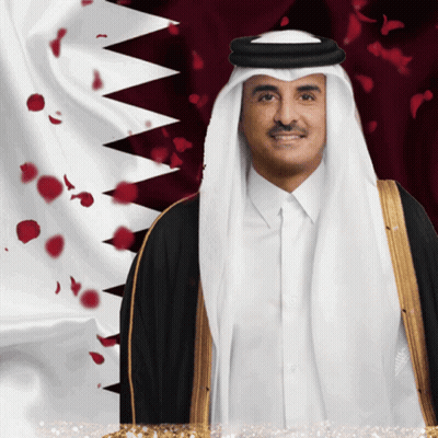 Man In White Turban Black Coat Qatar Flag GIF