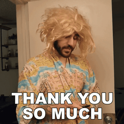 Man In Wig And Colorful Shirt Says Thank You So Much GIF
