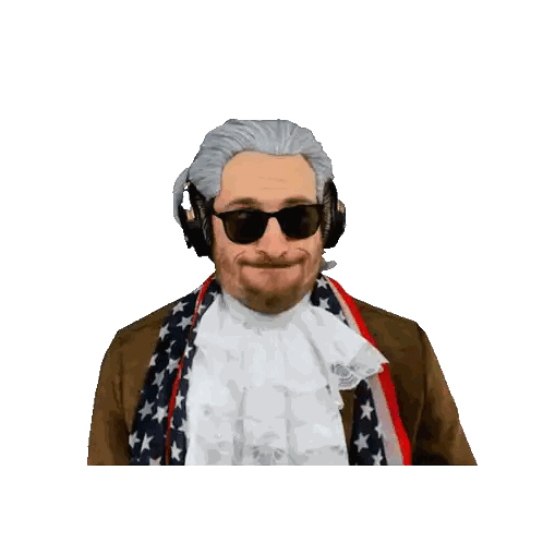 Man In Wig And Headphones With Flag Sticker