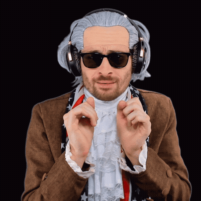 Man In Wig And Headphones With Letter J On Face GIF