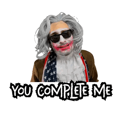 Man In Wig And Scarf Saying You Complete Me Sticker